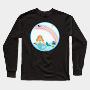 Mermaid in Sea with fish octopus crabs turtles unicorns and rainbow Long Sleeve T-Shirt